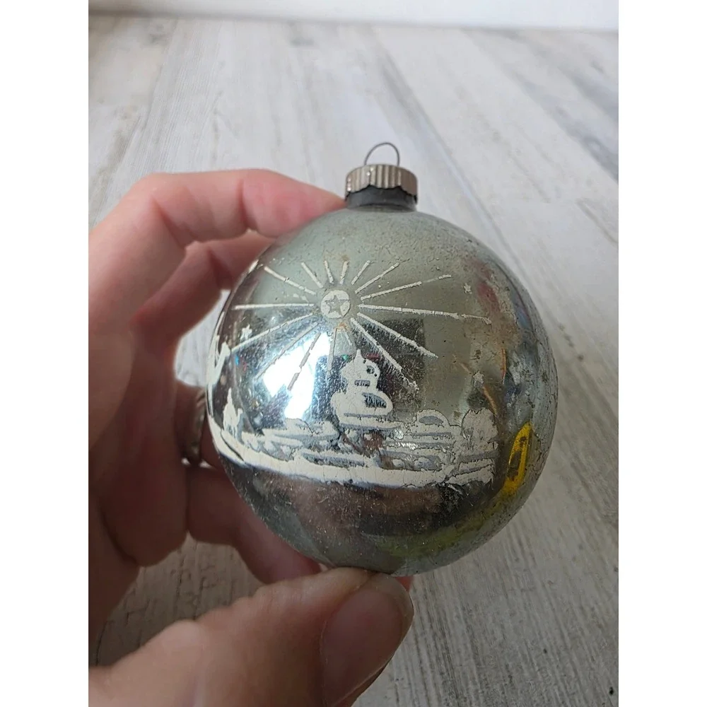 Vintage shiny Brite camel stencil Bethlehem star ornament glass Xmas tree